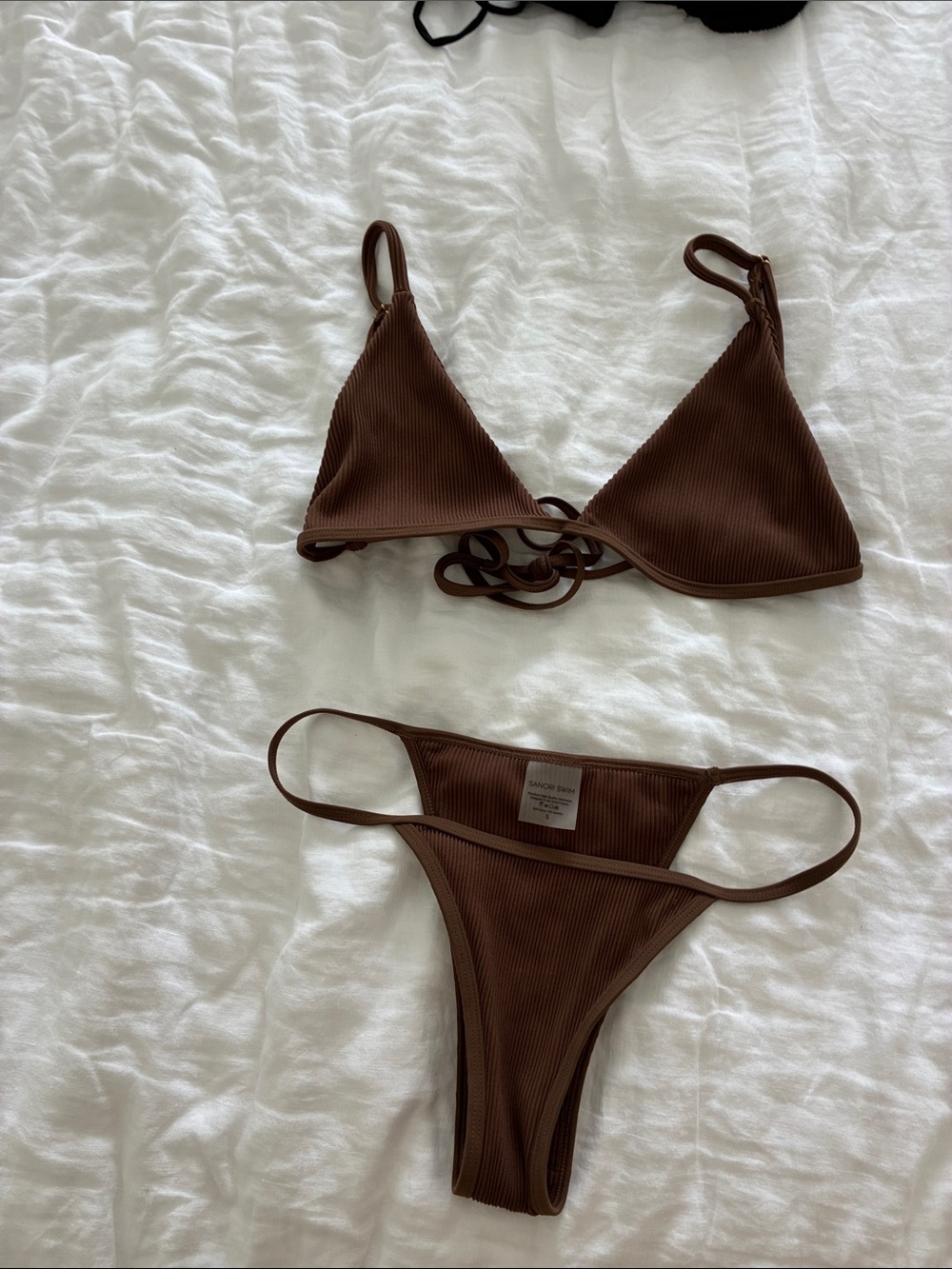 Sanori Swim Brown Ribbed Tulum Top and Bottom Small